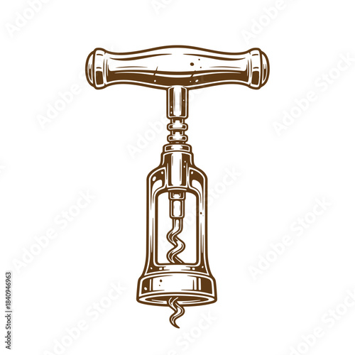 Classic vintage corkscrew illustration showing detailed sketch style for wine lovers and restaurants