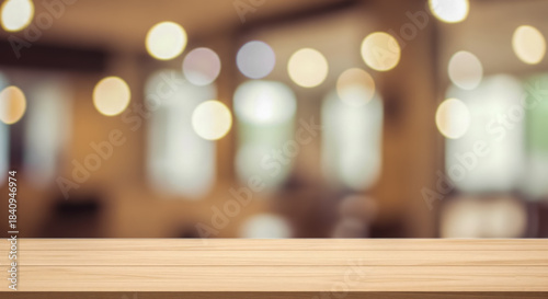 Modern Office concept. Clean tabletop for business presentation on blurred background of contemporary workspace interior with bright white lights for professional product display