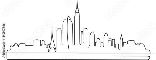 Continuous Line Skyline with Tightly Compressed Silhouettes Minimal Artistic Illustration