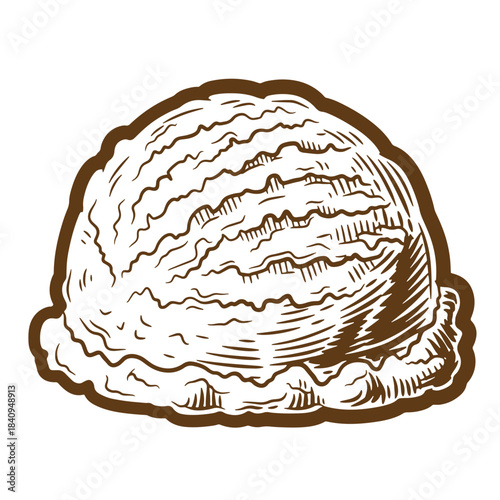 Detailed vintage sketch of an ice cream scoop perfect for dessert illustration or food design