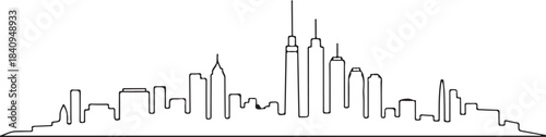 Continuous Line Skyline with Ultra Narrow Thin Towers Minimal Artistic Illustration
