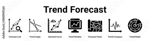 Trend Forecast web banner icon vector illustration concept for business with icon of Forecast Line, Trend Angle, Demand Curve, Trend Window, Forecast Panel, Trend Compass.
