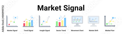 Market Signal web banner icon vector illustration concept for business with icon of Market Signal, Trend Signal, Insight Signal, Sector Trend, Movement Chart, Market Shift.