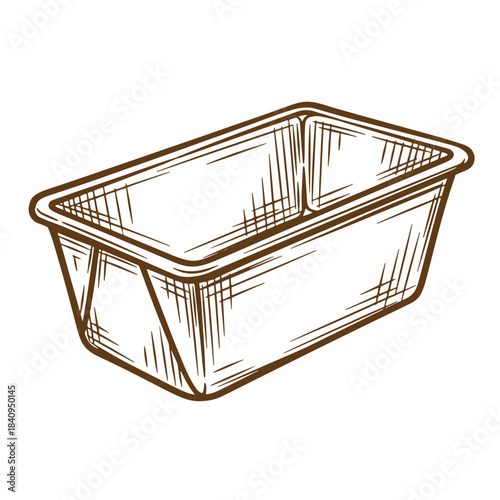 Hand drawn sketch illustration of an empty loaf pan for baking or food storage