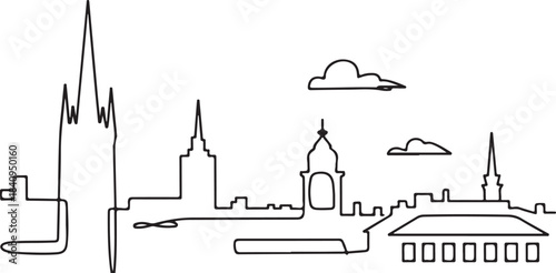 Continuous Line Stockholm Skyline with Old Town Rooftops Minimal Artistic Illustration