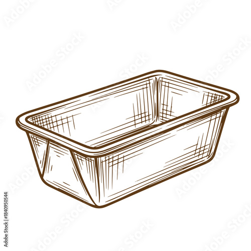 Hand drawn sketch style illustration of a baking loaf pan for culinary design projects