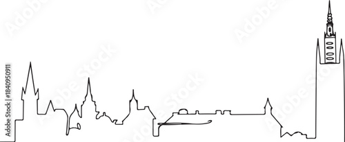 Continuous Line Stockholm Skyline with Södermalm Rooftops Minimal Artistic Illustration