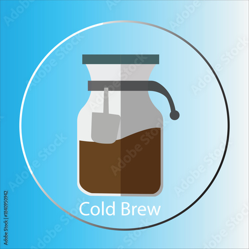 Cold Brew Coffee Maker Flat Vector Icon
Minimalist Cold Brew Brewer Illustration
Coffee Carafe with Cold Brew Liquid and Filter Bag