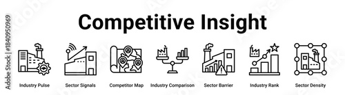 Competitive Insight web banner icon vector illustration concept for Industry with icon of Industry Pulse, Sector Signals, Competitor Map, Industry Comparison, Sector Barrier, Industry Rank.