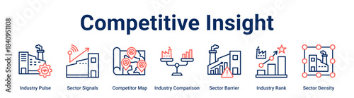 Competitive Insight web banner icon vector illustration concept for Industry with icon of Industry Pulse, Sector Signals, Competitor Map, Industry Comparison, Sector Barrier, Industry Rank.