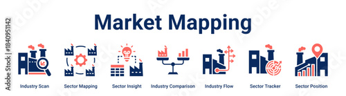 Market Mapping web banner icon vector illustration concept for Industry with icon of Industry Scan, Sector Mapping, Sector Insight, Industry Comparison, Industry Flow, Sector Tracker.