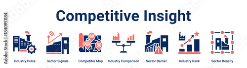 Competitive Insight web banner icon vector illustration concept for Industry with icon of Industry Pulse, Sector Signals, Competitor Map, Industry Comparison, Sector Barrier, Industry Rank.