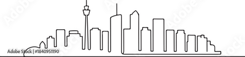 Continuous Line Sydney Skyline from Darling Harbour in a Minimal Artistic Illustration