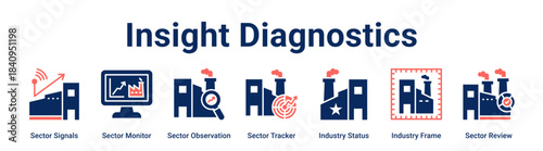Insight Diagnostics web banner icon vector illustration concept for Industry with icon of Sector Signals, Sector Monitor, Sector Observation, Sector Tracker, Industry Status, Industry Frame.