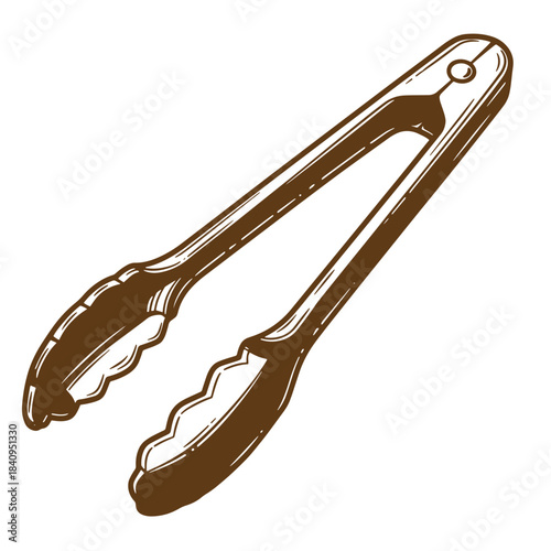 Simple illustration of a brown sketch vintage kitchen tongs isolated on a white background