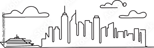 Continuous Line Sydney Skyline from a Ferry Angle in a Minimal Artistic Illustration