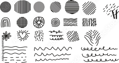 doodle, hand drawn, textures, patterns, abstract doodles, line art, scribbles, sketch textures, wavy lines, curly lines, spiral doodle, circle patterns, striped circles, textured circles, abstract sha