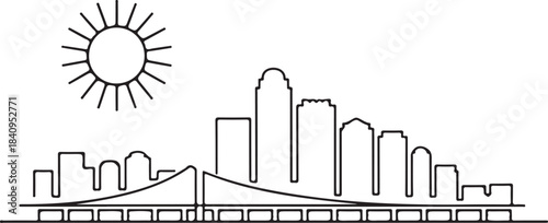 Continuous Line Tampa Skyline with Sunshine Skyway Silhouette Minimal Artistic Illustration
