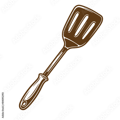 Vintage sketch illustration of a brown kitchen spatula for cooking and food preparation