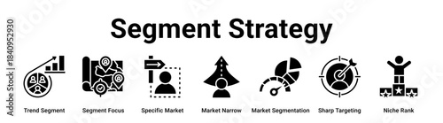 Segment Strategy web banner icon vector illustration concept for business with icon of Trend Segment, Segment Focus, Specific Market, Market Narrow, Market Segmentation, Sharp Targeting.