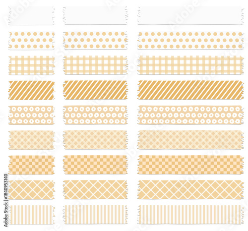 様々な形のマスキングテープ、粘着テープのアイコンのベクターイラストのセット
