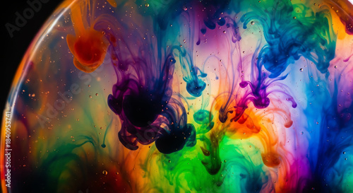 Colorful Liquid Swirls in Glass