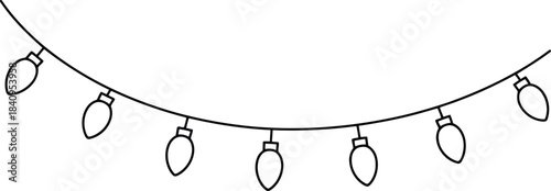 A simple black outline illustration of a curved string of small festive fairy lights