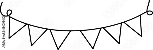 A simple black outline illustration presents a curved string of plain triangular pennants