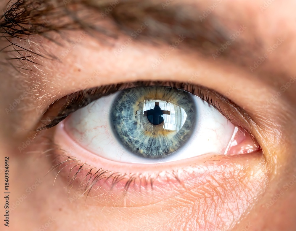 Obraz premium Close-up view of a blue human eye, showing intricate details