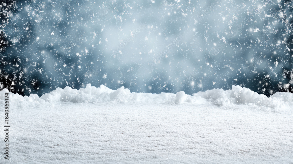 Fototapeta premium Snow snowflakes winter snowfall cold landscape blank center serene