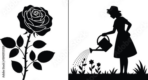 Black Silhouette Vector Illustration of a Boy and Girl Students Walking with Backpacks: Ideal for Friendship, Youth, and Casual Back-to-School Graphics.