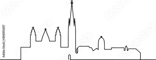 Continuous Line Vienna Skyline with Cathedral Silhouette Minimal Artistic Illustration