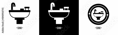Sink logo set. Collection of black and white logos. Stock vector.