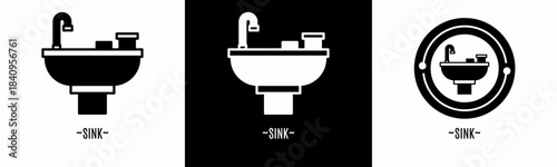 Sink logo set. Collection of black and white logos. Stock vector.