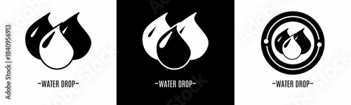 Water drop logo set. Collection of black and white logos. Stock vector.