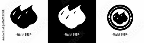 Water drop logo set. Collection of black and white logos. Stock vector.