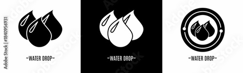 Water drop logo set. Collection of black and white logos. Stock vector.
