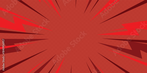 Red Pop Art Comic Background with Thunders. Red thunder comic halftone style background. Retro comic book style empty backdrop for magazine, cover, ad, banner, websites