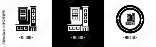 Building logo set. Collection of black and white logos. Stock vector.