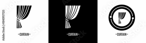 Curtain logo set. Collection of black and white logos. Stock vector.