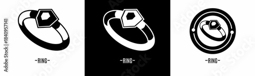 ring logo set. Collection of black and white logos. Stock vector.