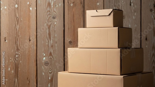 積み重ねられた段ボール箱 静かな照明で物流や引っ越しの準備を捉えた写真