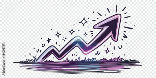 Upward Growth Arrow with Purple Gradient and Water Reflection