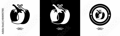 Chili logo set. Collection of black and white logos. Stock vector.