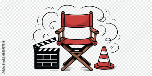 Film Director Chair with Clapperboard and Motion Energy Spirals
