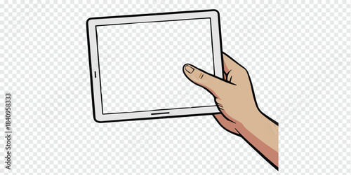 Minimal Line Art Hand Holding Tablet Vector Illustration, Business Technology Concept