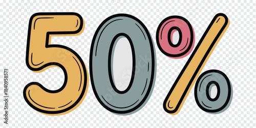 Hand-Drawn 50% Discount Typography Illustration with Playful Bubble Style