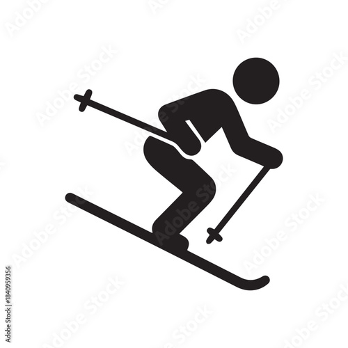 Skiing icon silhouette vector with white background