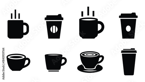 Collection of Coffee Cup and Mug Icons silhouette