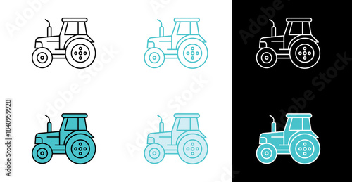 Farming machinery equipment tractor icon for agriculture and harvesting in line and fill style